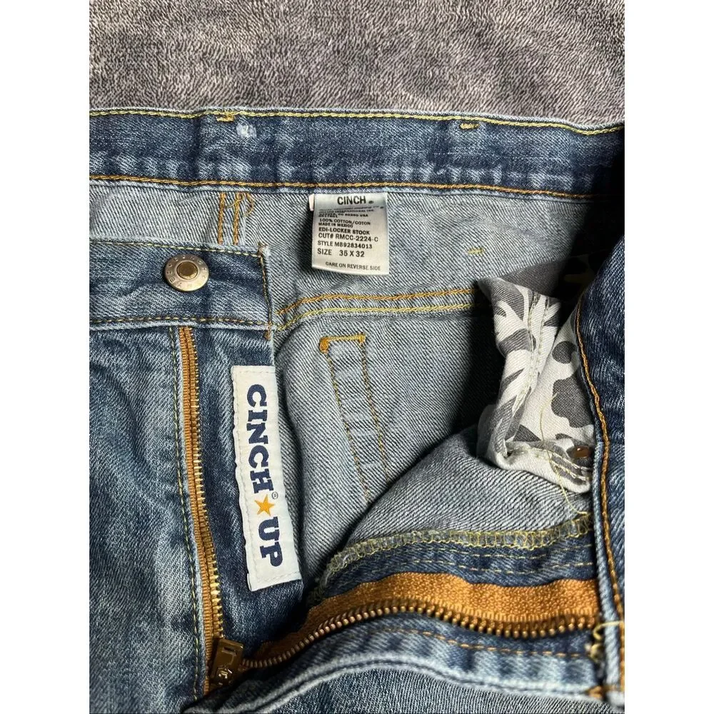 Cinch Up Men’s Jeans 35x32 Distressed Medium Wash Straight Leg Cowboy Denim